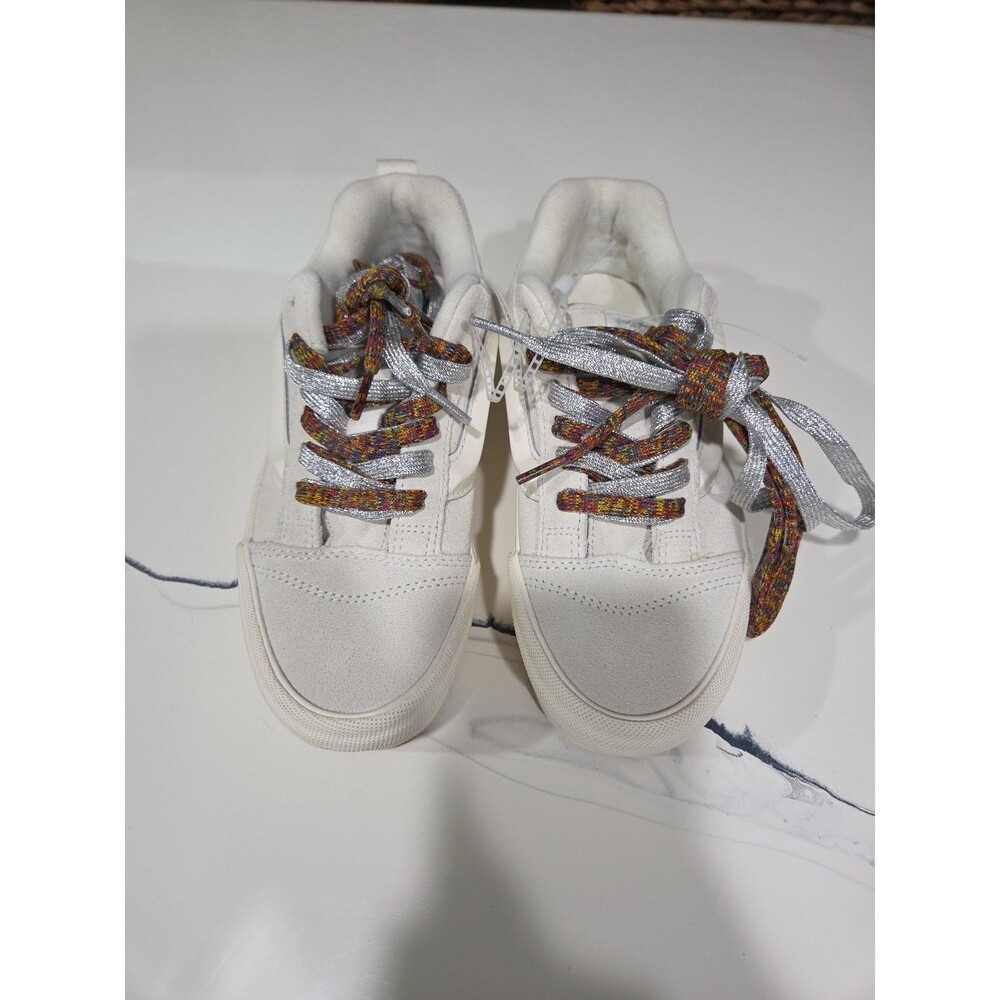 Vans Knu Skool Stack Platform Shoes White/Multi Color Laces Women’s SZ 6 Shoe B2